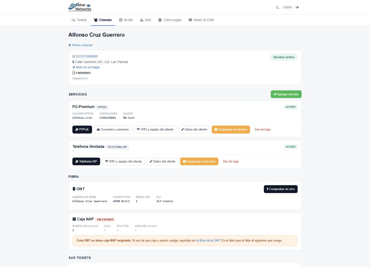 Support console: customer's services, PPPoE, ONT and NAP box
