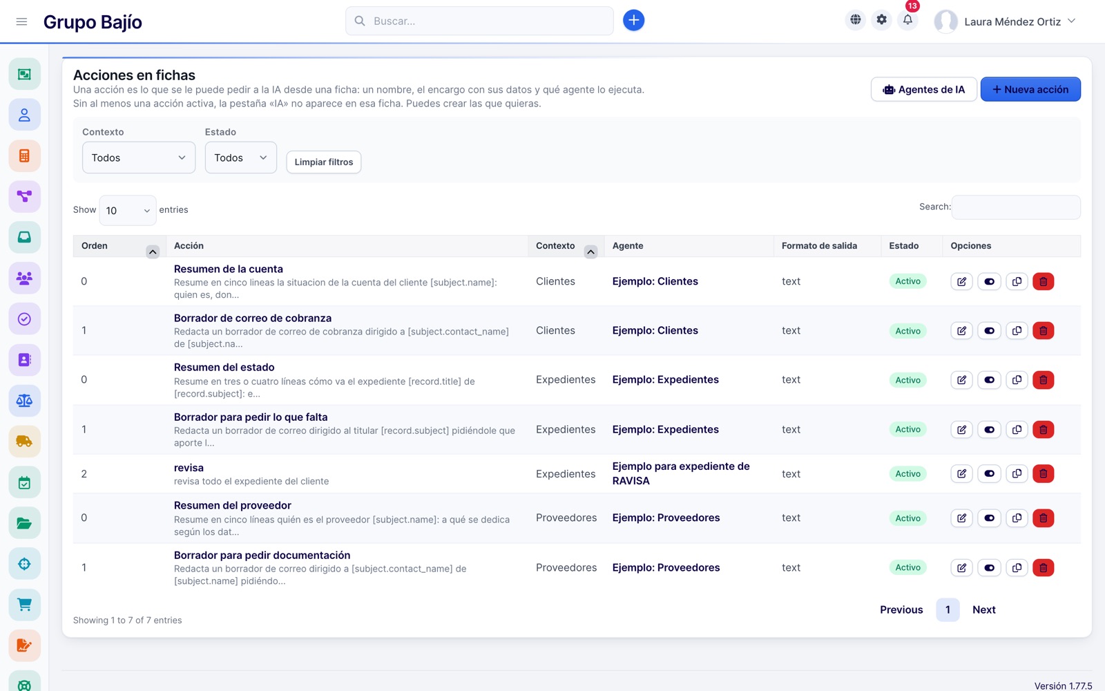 AI actions on customer, case file and supplier records