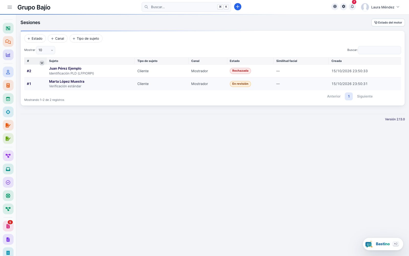 List of verifications with their status, channel and subject type